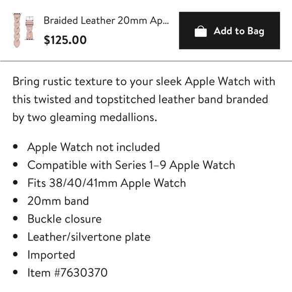 NEW $125 Tory Burch Braided Leather 20mm Apple Watch® Watchband - Picture 11 of 11